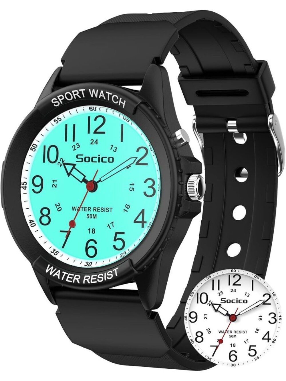 Women's Black Waterproof Night Light 12/24H Soft Band Easy to Read Wrist Watch